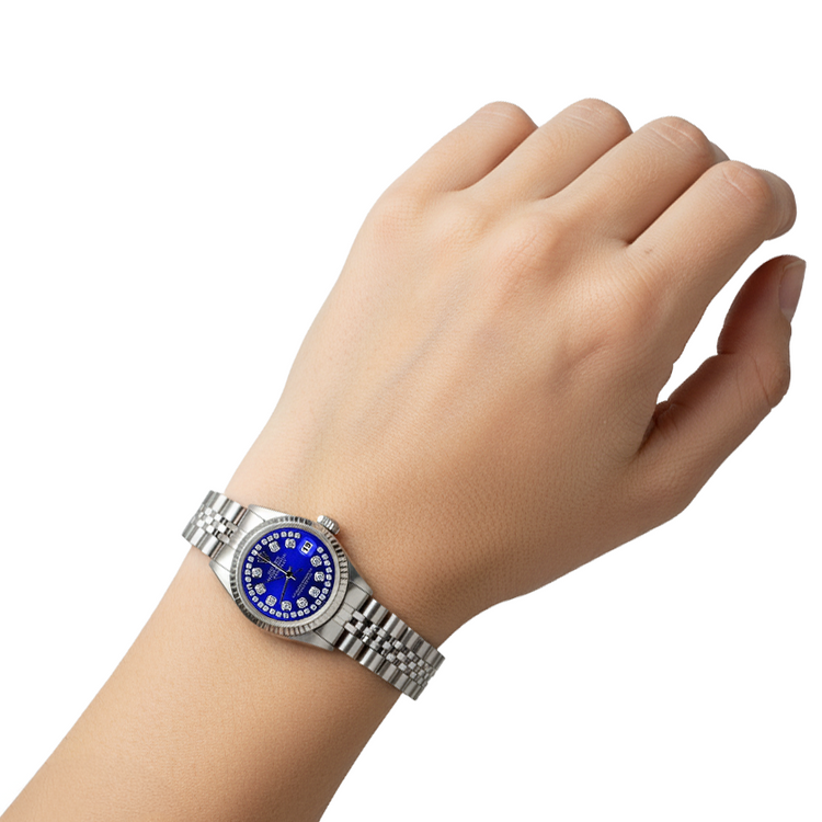Montre Rolex acier inoxydable Jubilé Datejust à double rangée de diamants bleus P2