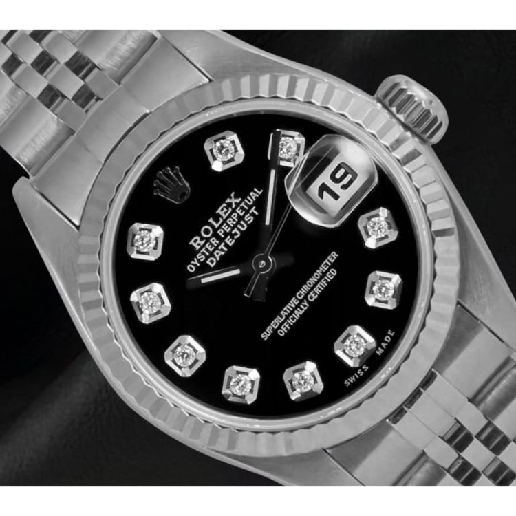 Montre Rolex avec cadran en diamant noir et bracelet jubilé en acier inoxydable