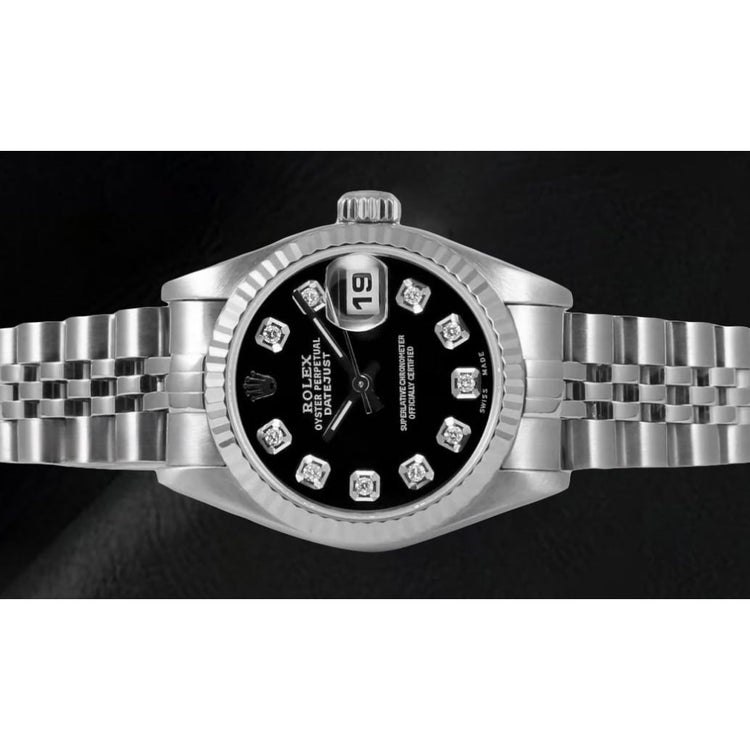 Montre Rolex avec cadran en diamant noir et bracelet jubilé en acier inoxydable