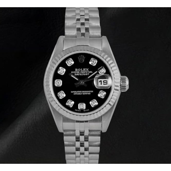 Montre Rolex avec cadran en diamant noir et bracelet jubilé en acier inoxydable