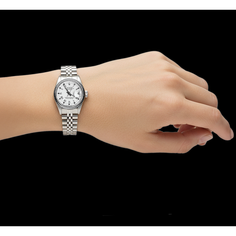 Montre Rolex dame-Datejust en acier inoxydable avec cadran blanc romain de 26 mm P5