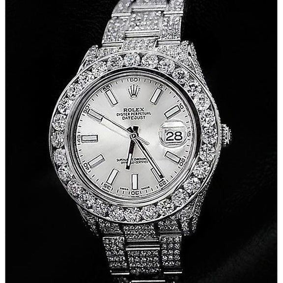 Montre Rolex diamant personnalisée 32 carats cadran argenté acier inoxydable Datejust Ii5