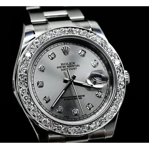 Montre Rolex en acier inoxydable avec lunette en diamant