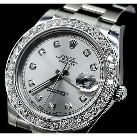 Montre Rolex en acier inoxydable avec lunette en diamant et cadran