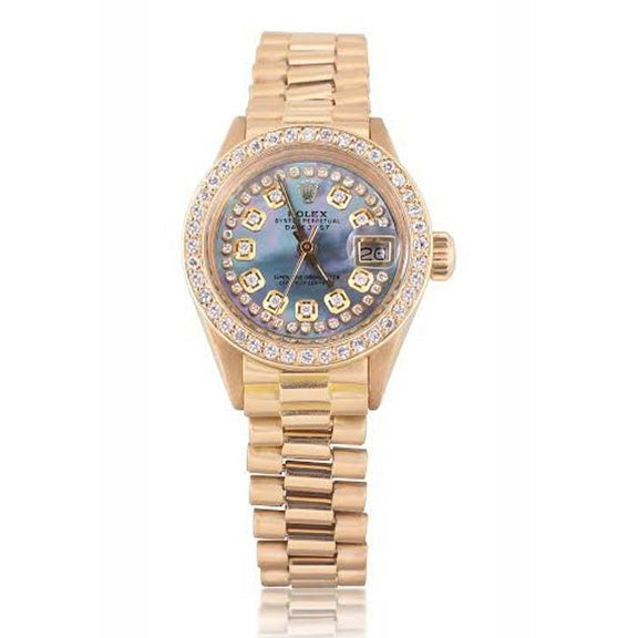 Montre Rolex en or jaune pour femme avec cadran en diamant