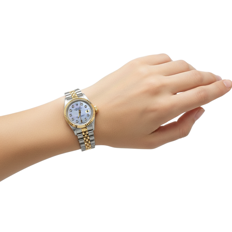 Montre Rolex pour femme Datejust avec cadran en diamant blanc acier inoxydable et or jaune P4