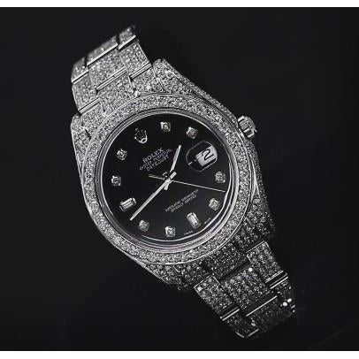 Montre Rolex pour homme avec diamant personnalisé glacé 18 carats, cadran noir acier inoxydable2