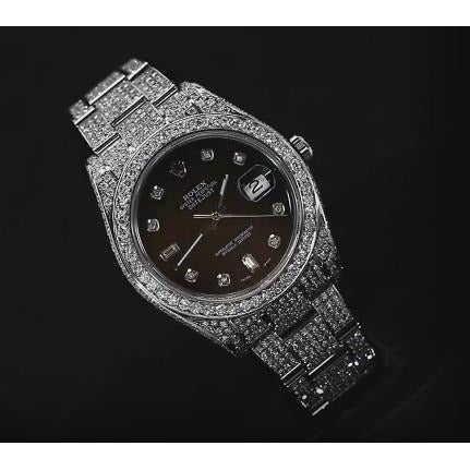 Montre Rolex pour homme avec diamant personnalisé glacé 18 carats, cadran noir acier inoxydable3