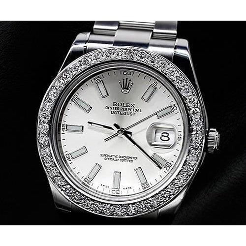 Montre Rolex pour hommes avec lunette en diamant