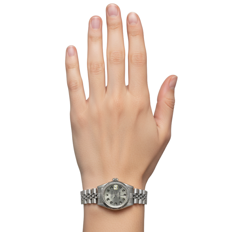 Montre à cadran cannelé et date, cadran en diamant argenté, bracelet Jubilé acier inoxydable P2