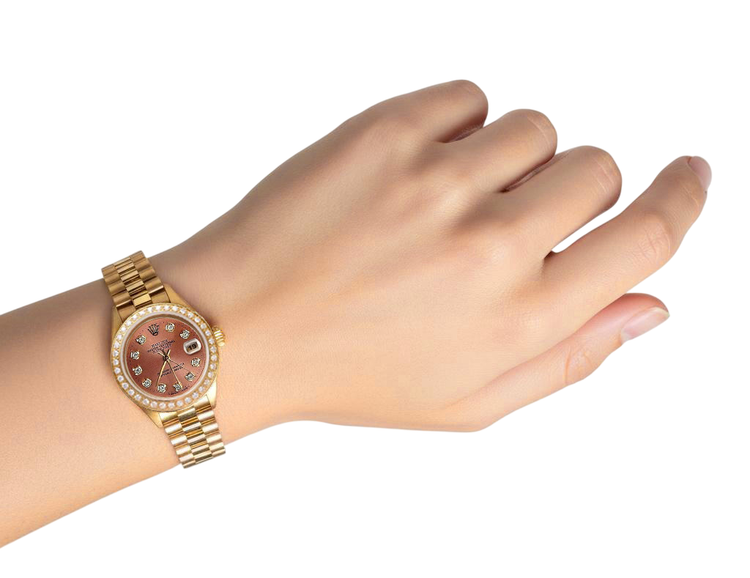 Montre de still président Rolex avec cadran en diamant marron saumon Datejust P2