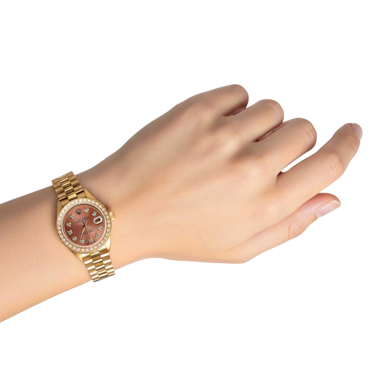 Montre de still président Rolex avec cadran en diamant marron saumon Datejust P2