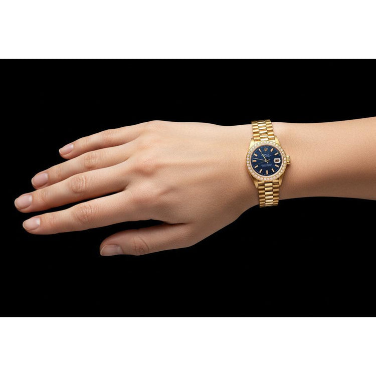 Montre de still présidentiel Datejust Rolex, cadran bleu, lunette en diamant P2