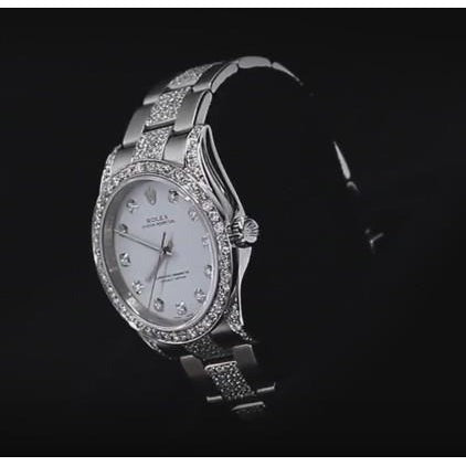 Montre de taille moyenne Rolex sans date avec diamant personnalisé 6 ct, cadran gris acier inoxydable2