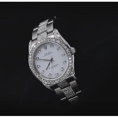 Montre de taille moyenne Rolex sans date avec diamant personnalisé 6 ct, cadran gris acier inoxydable3
