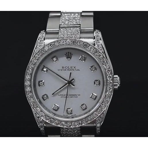Montre de taille moyenne Rolex sans date avec diamant personnalisé 6 ct, cadran gris acier inoxydable4