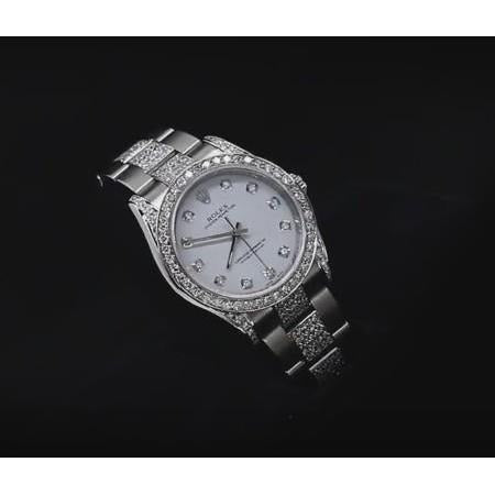Montre de taille moyenne Rolex sans date avec diamant personnalisé 6 ct, cadran gris acier inoxydable