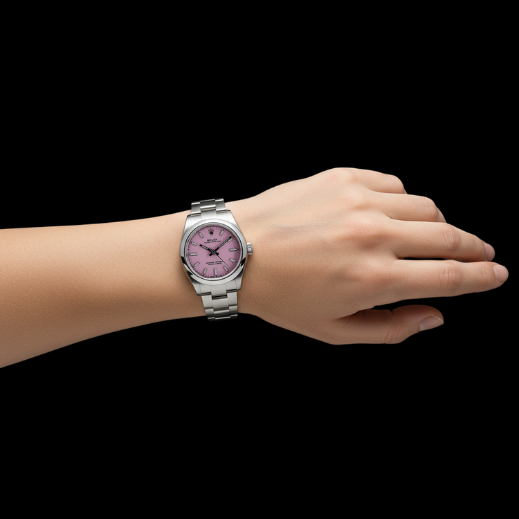 Montre en acier pour femme Rolex huître Perpétuelle rose bonbon à cadran lumineux de 31 mm