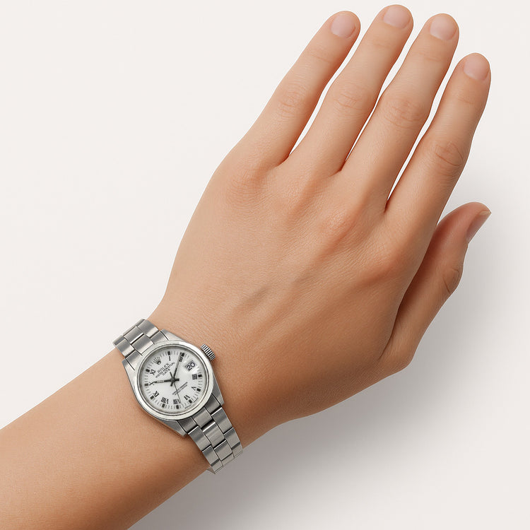 Montre femme Rolex Date blanche romaine en acier inoxydable 26 mm P4