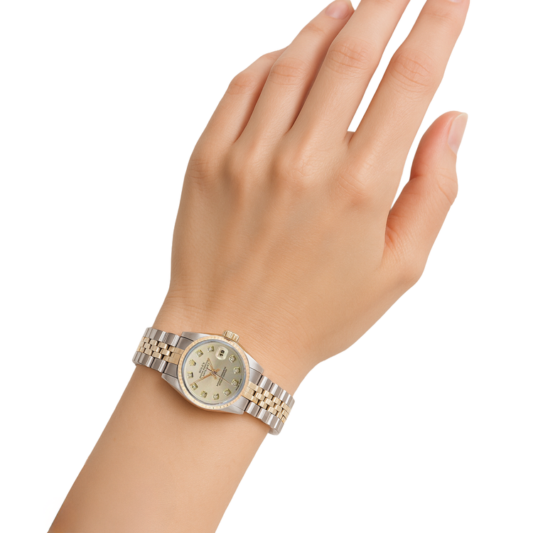 Montre femme cadran diamant argent bracelet jubilé en or Rolex