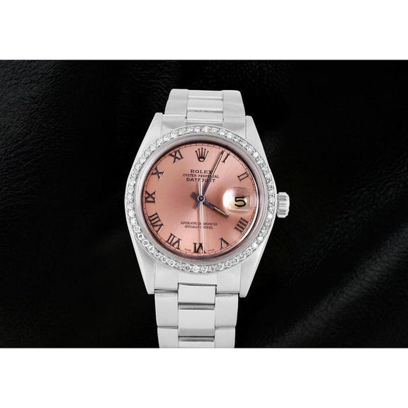 Montre homme acier inoxydable huître avec cadran saumon lunette diamant Rolex Datejust