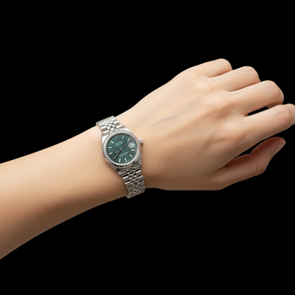 Montre pour femme Datejust Rolex en acier inoxydable avec cadran lumineux argenté P4