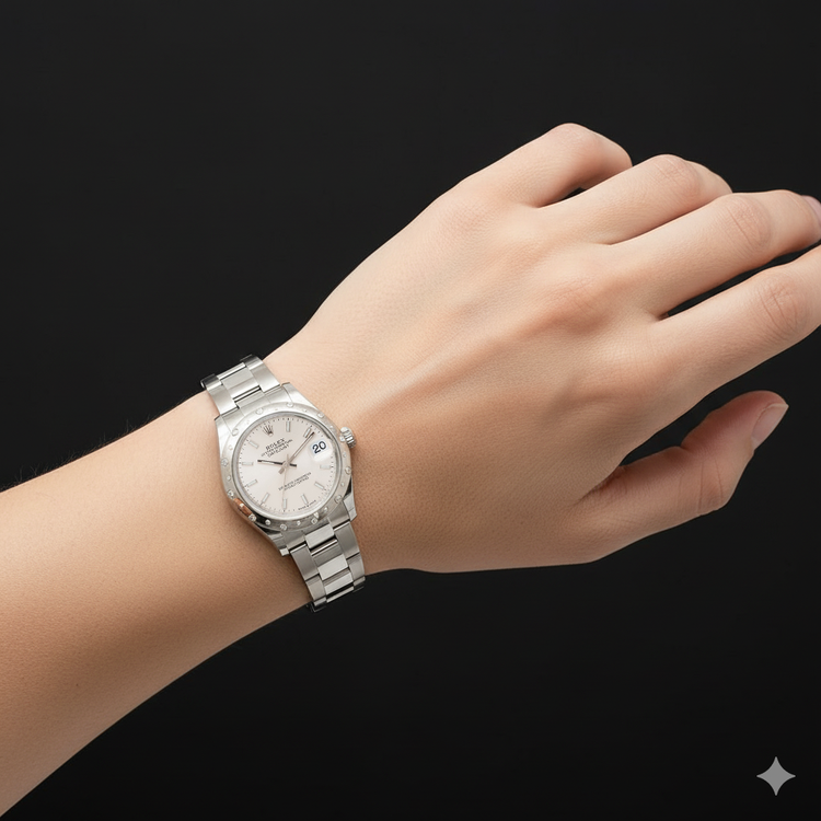 Montre pour femme Datejust Rolex en acier inoxydable avec cadran lumineux argenté P5