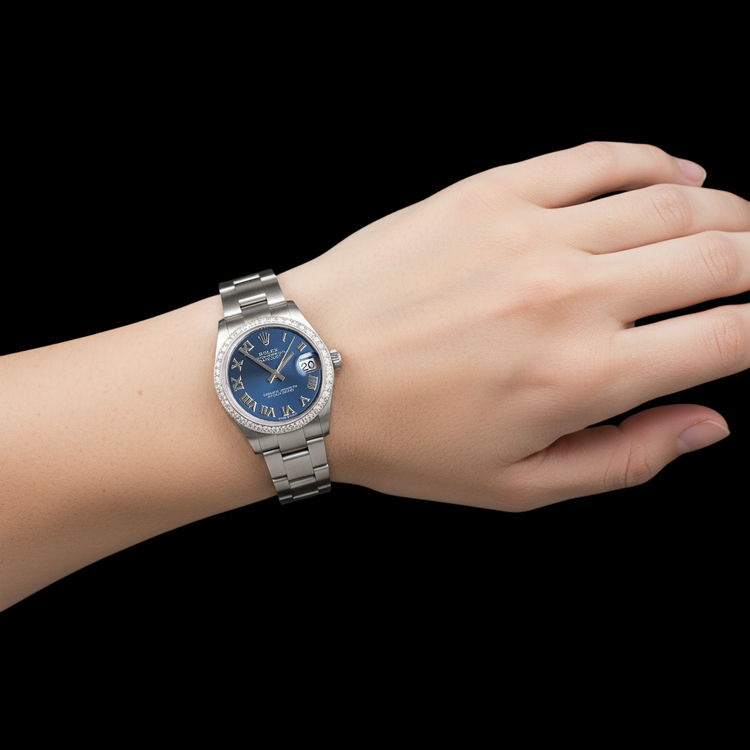 Montre pour femme Rolex Datejust 31 Bleue Romaine huître en acier inoxydable P3