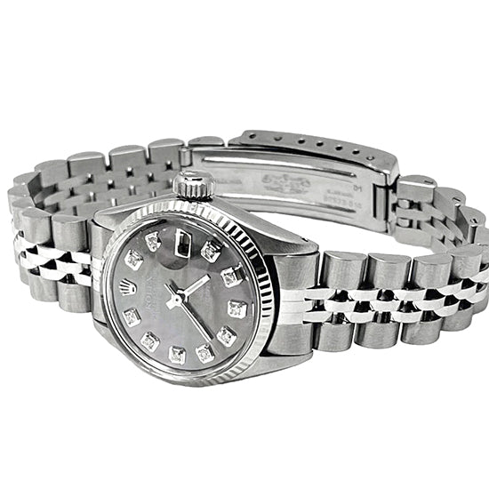 Montre pour femme Rolex acier inoxydable Jubilé Datejust avec cadran en diamant gris