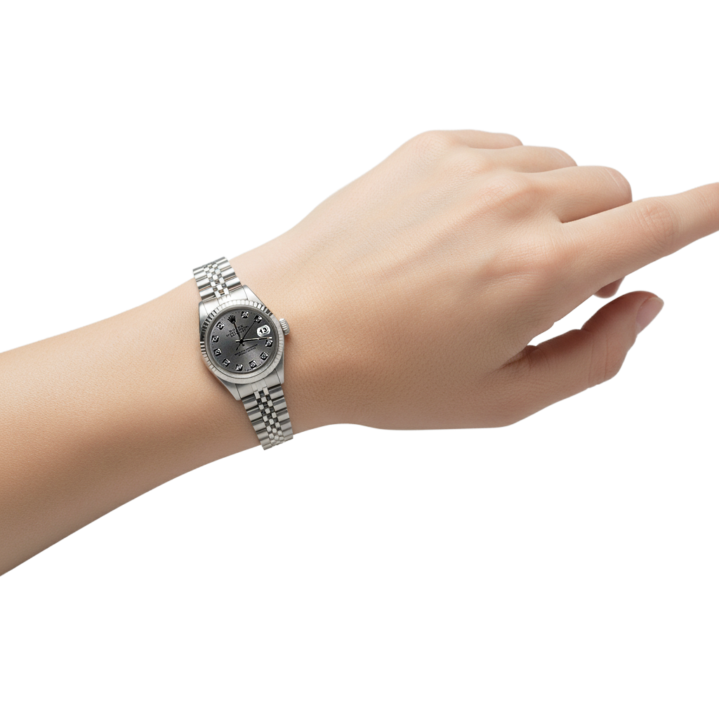 Montre pour femme Rolex acier inoxydable Jubilé Datejust avec cadran en diamant gris P5