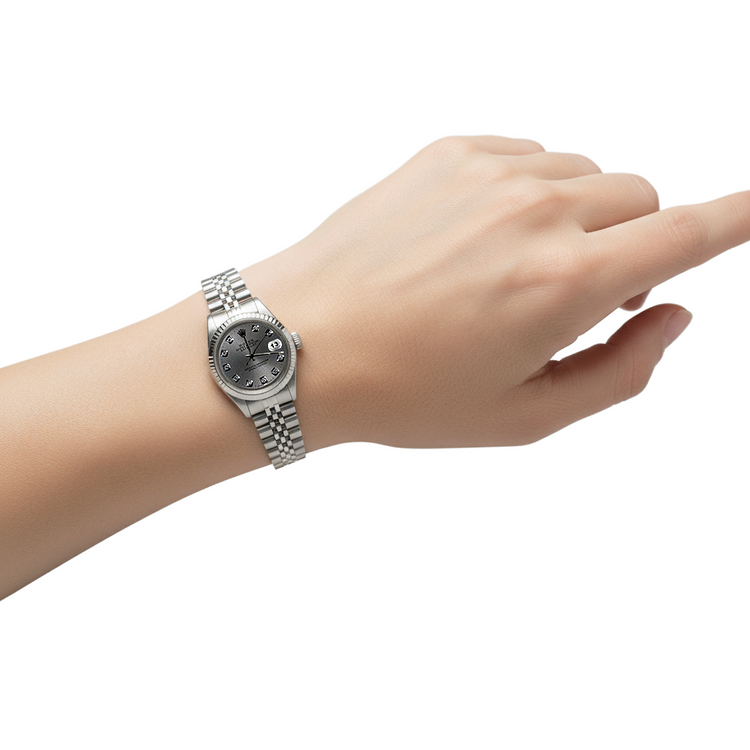 Montre pour femme Rolex acier inoxydable Jubilé Datejust avec cadran en diamant gris P5
