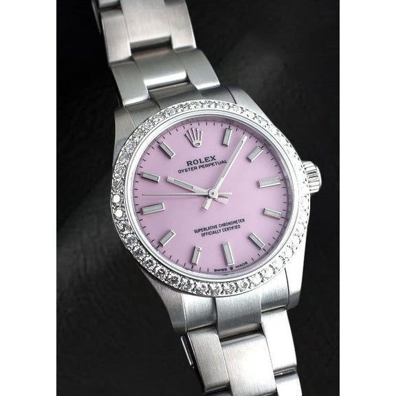 Montre pour femme Rolex huître Perpétuelle avec cadran lumineux rose