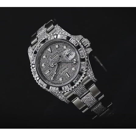 Montre pour homme avec diamants personnalisés 12 carats Rolex Gmt Master Ii acier inoxydable4