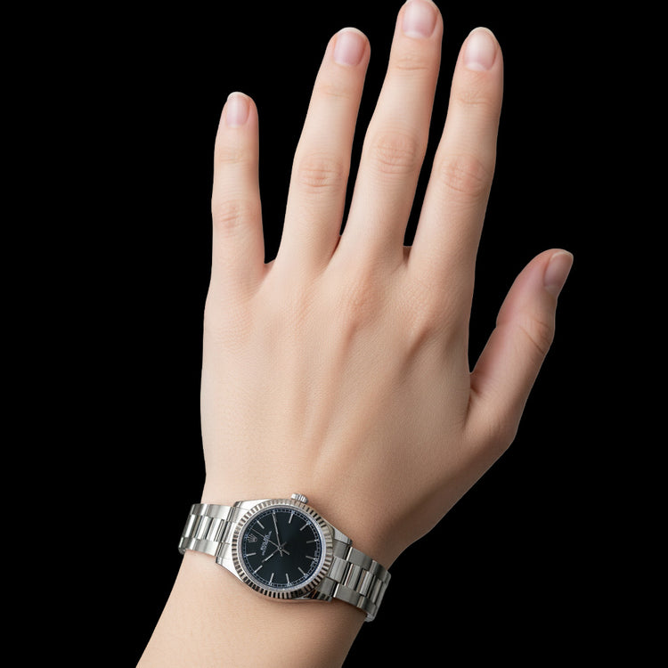 Montre pour homme en acier inoxydable à cadran noir Rolex huître Perpétuelle P3