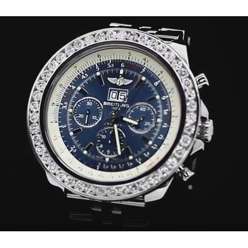 Montre pour homme lunette en diamant personnalisée cadran bleu