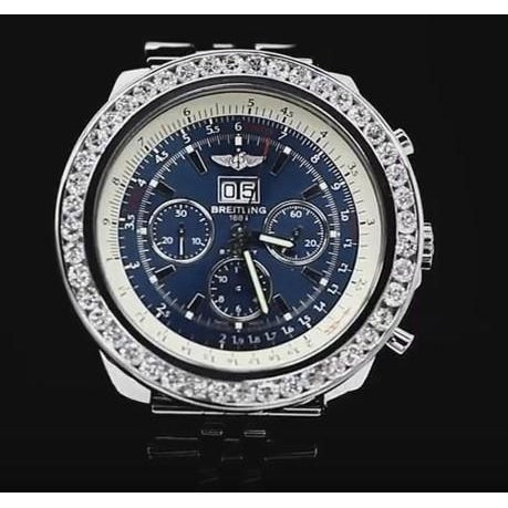 Montre pour homme lunette en diamant personnalisée cadran bleu acier inoxydable