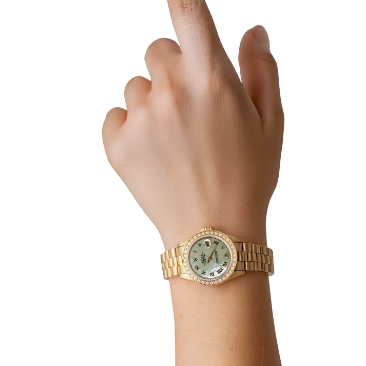 Montre présidentielle à cadran romain W Serpillière Rolex Datejust lunette en diamant or P2