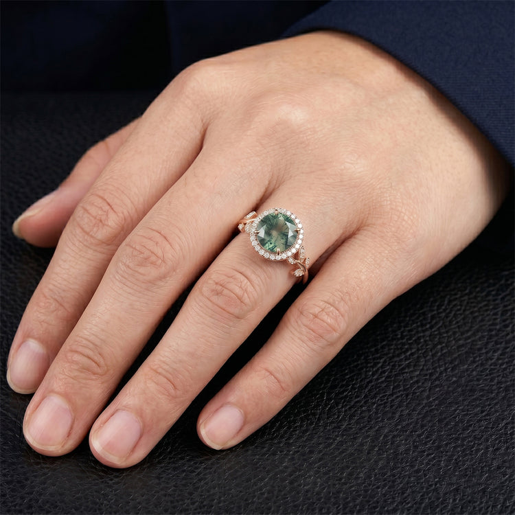 Moss Agate Bague Pierre de Couleur – VVS 2,0 carats Or Rose 14