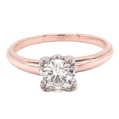 Naturel Bague De Fiançailles Solitaire 1 Carat Griffe Prong Millgrain Or Rose 14K