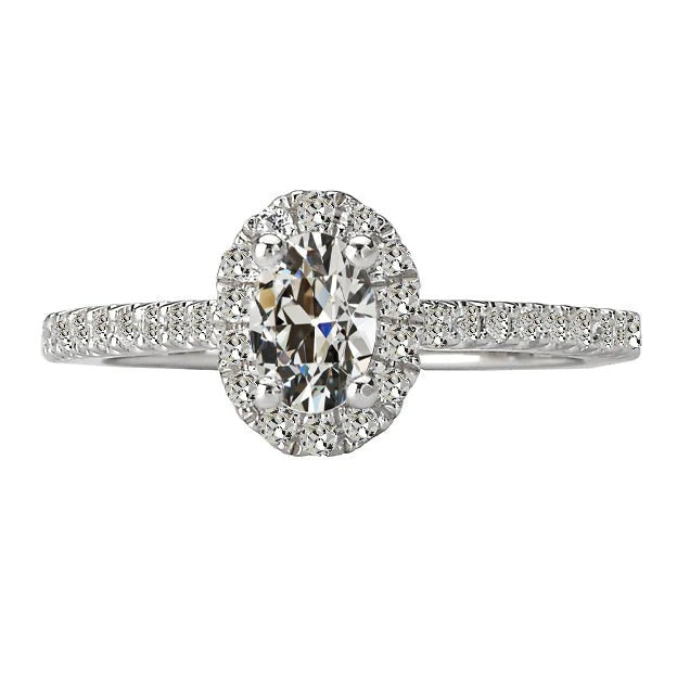 Naturel Bague Halo Diamant Rond & Ovale Taille Ancienne Or Blanc 4.50 Carats
