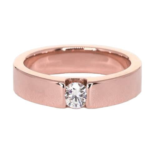 Naturel Bague Pour Homme Ronde En Or Rose 14k Sertie De Tension 0.75 Carats