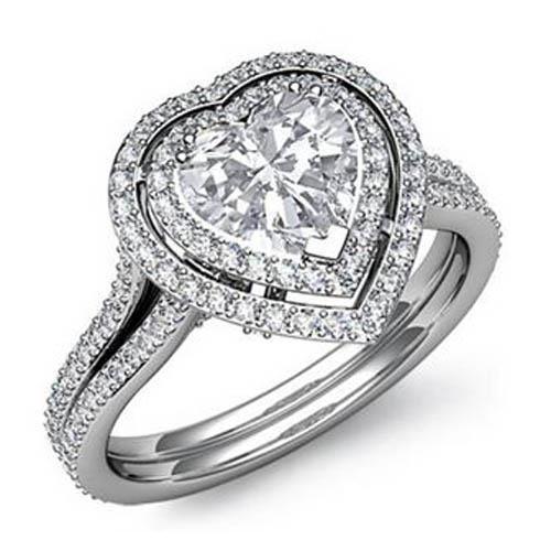 Naturel Bijoux Artisanaux Personnalisés Bague Double Halo En Forme De Coeur