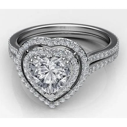Naturel Bijoux Artisanaux Personnalisés Bague Double Halo En Forme De Coeur