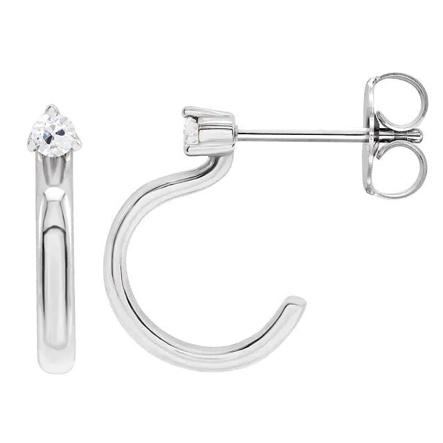 Naturel Créoles Ouvertes Diamant 2 Carats Solitaire Vieux mineur Or Blanc 14K