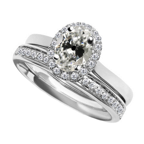 Taille Old Mine Brillant bague en Or 14K Blanc – vue principale