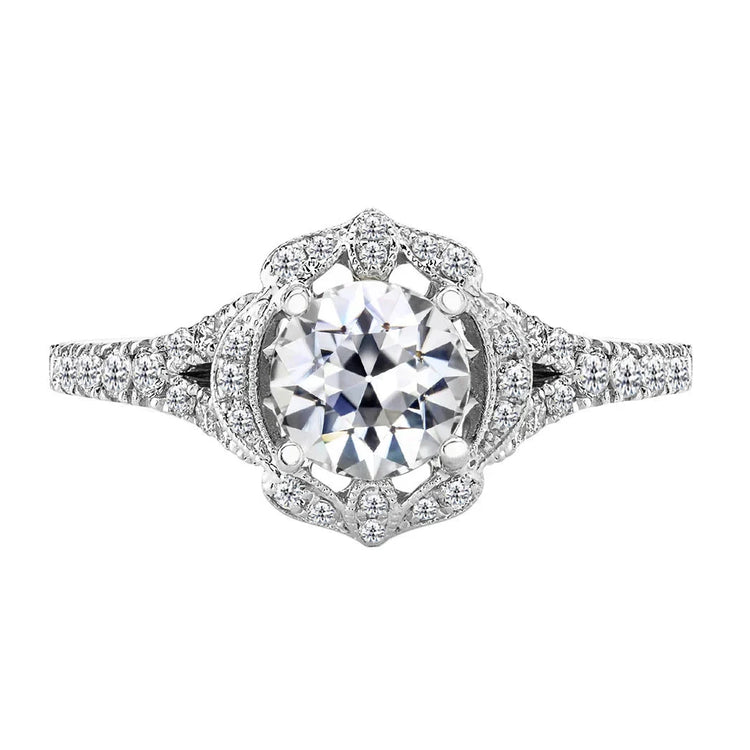 Diamant Coussin Antique Bague Halo en Or Blanc 14 Carats – vue principale