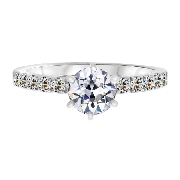 Taille Old Mine Brillant bague en Or 14K Blanc – vue principale