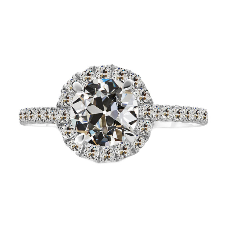 Diamant Fin Taille Old Mine Bague Sertie Halo en Or 14K Blanc – vue principale