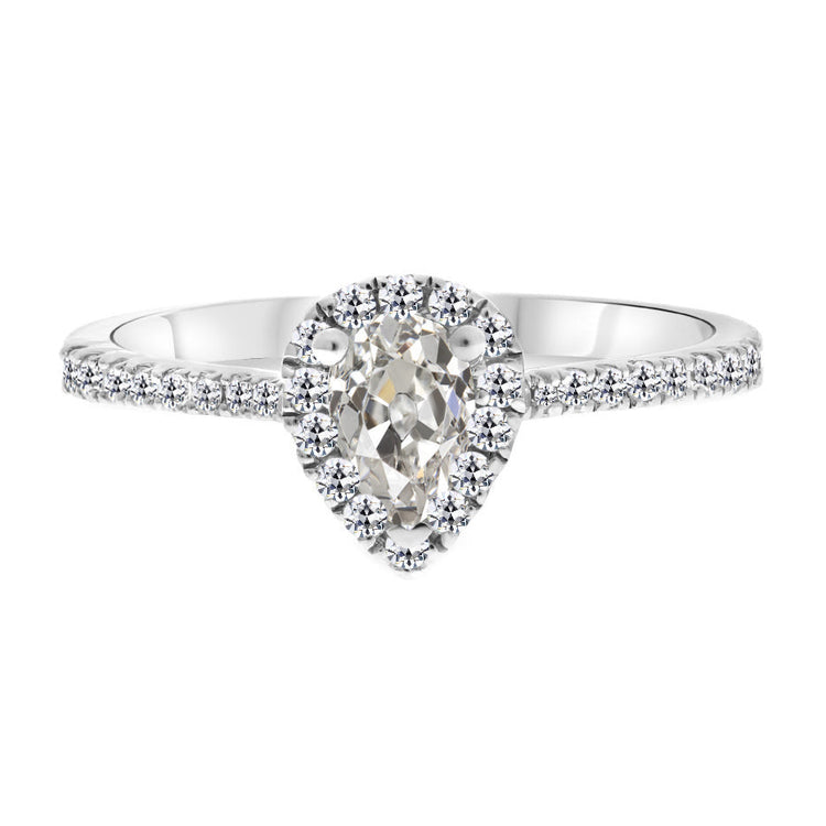Diamant Fin Coussin Antique Bague Halo en Or Blanc 14 Carats – vue principale