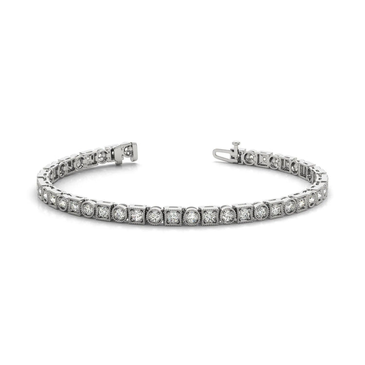 Or Blanc 14K Taille Ronde 6.60 Carats Véritable Diamants Lady Milgrain